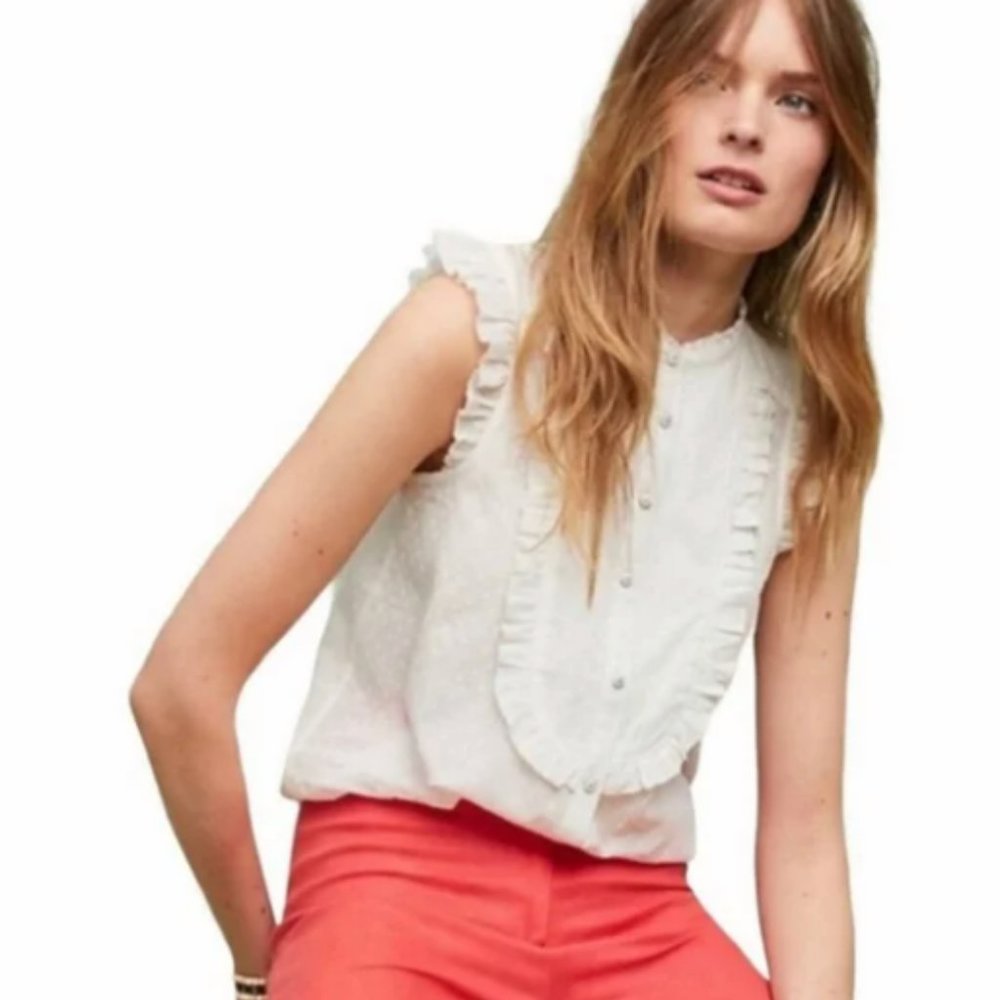 NWT Anthropologie Feather Bone Soneva Sleeveless Ruffle Trim Cotton Blouse Top14